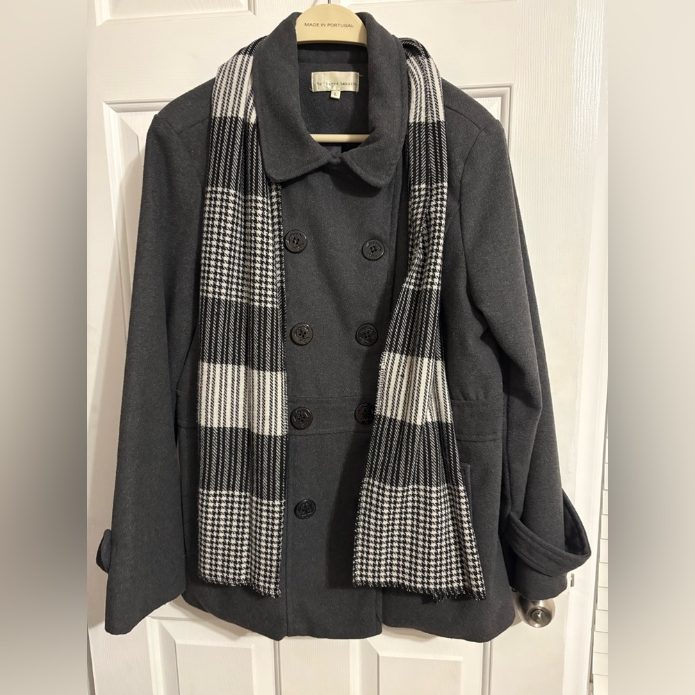 Harve Benard Charcoal Peacoat‎ with Checkered Scarf